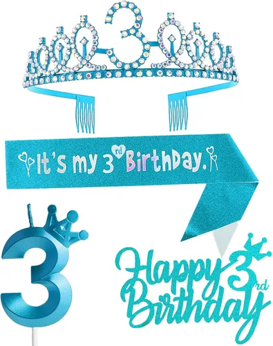 Miniatura 28 de Decoraciones de cumpleaños número 7 para niña, que incluyen corona/tiara de cumpleaños número 7, banda, adorno para pastel de cumpleaños y velas