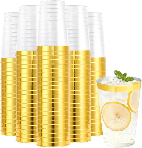 Miniatura 12 de BYSNOW Paquete de 50 vasos de plástico transparente de 9 onzas, vasos desechables de plástico duro para fiestas, copas de vino, vasos desechables
