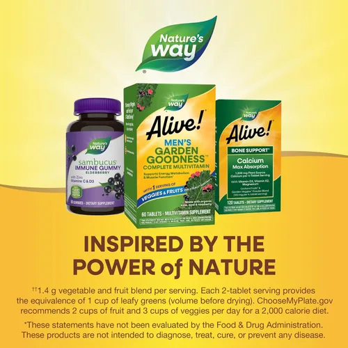 Miniatura 8 de Nature's Way Alive! Garden Goodness Multivitamínico para hombre, una porción de verduras y frutas (1), vitaminas B de alta potencia, 60 tabletas