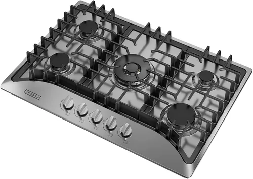 Miniatura 9 de Empava Placa de cocina de gas empotrada de 24 pulgadas con 4 quemadores SABAF sellados, superficie de vidrio templado, convertible a GLP/GN