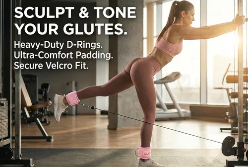 Miniatura 2 de Padded Ankle Strap with Stainless Steel D-Ring - Plush, Luxury, Aesthetic Neoprene for Comfort and Support for Glute, Leg, & Booty Workouts - Cable