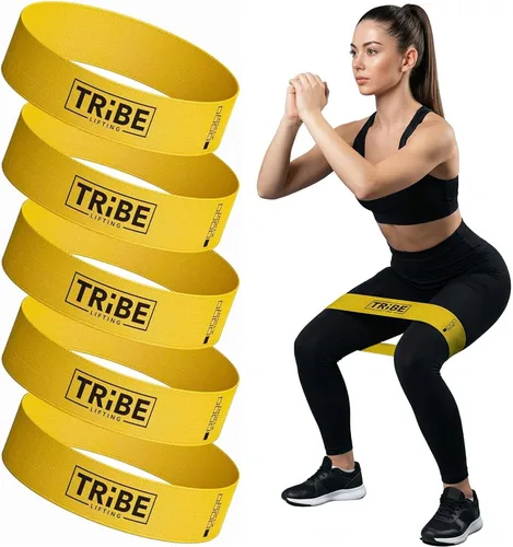 Miniatura 13 de Tribe Lifting - Bandas de resistencia de tela para glúteos y piernas Juego de 5 bandas de tela para entrenamiento Bandas gruesas de glúteos