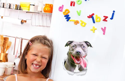 Miniatura 2 de Winston & Bear Happy Pit Bull Dog - Calcomanías de pared para perros, paquete de 2, calcomanías 3D Bully para paredes, automóviles, inodoro y más