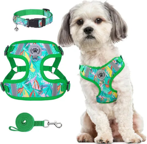 Miniatura 13 de BEAUTYZOO Step in - Juego de arnés para perro, collar y correa para perros pequeños, medianos y grandes, arnés para cachorro sin tirones, sin Beige