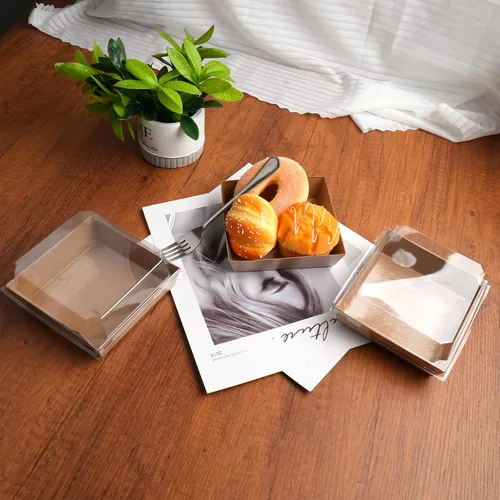 Miniatura 6 de Paquete de 100 cajas de charcutería con tapas transparentes, recipientes cuadrados desechables de 5.5 x 4.9 x 2.4 pulgadas, cajas de postre, cajas