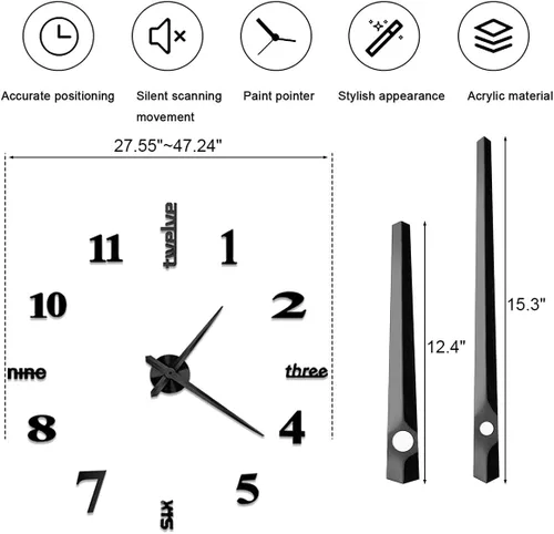 Miniatura 3 de Relojes de pared grandes 3D DIY para decoración de sala de estar, calcomanías de reloj de pared, sin marco, superficie de espejo, calcomanía