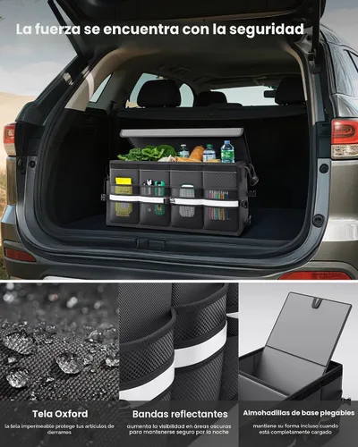 Miniatura 4 de HOTOR Organizador de maletero de automóvil, organizador plegable para SUV, almacenamiento de automóvil con tiras reflectantes y cubierta