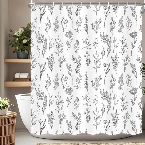 Drgilau Cortina de ducha con diseño floral de plantas, juego de cortinas de ducha con diseño botánico vintage, cortina de baño bohemia impermeable