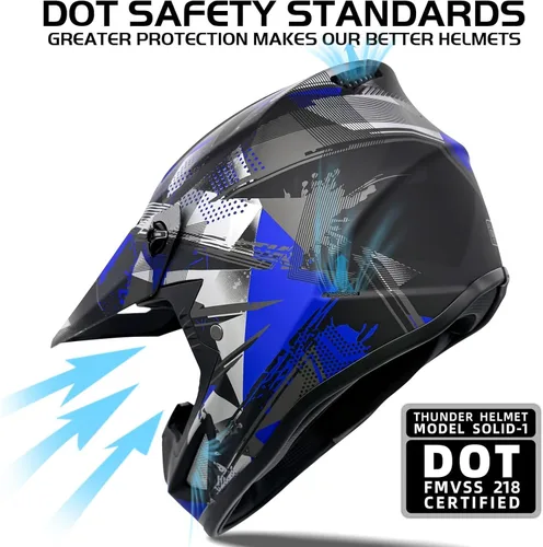 Miniatura 2 de Casco para jóvenes y niños de motocross, casco para adultos de ATV y bicicleta de tierra con gafas, guantes y máscara, casco de motocicleta de cara