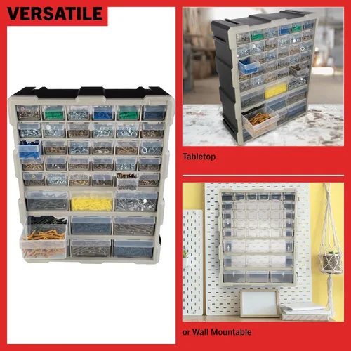 Miniatura 4 de Stalwart Organizador de Piezas Pequeñas de Plástico de 39 Cajones - Cajones de Almacenamiento de Escritorio o Pared para Organizar Ferretería