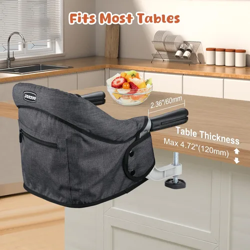 Miniatura 2 de Silla alta de gancho, silla alta portátil plegable con clip, asiento de alimentación ligero con bolsa de almacenamiento, arnés de seguridad sin BPA