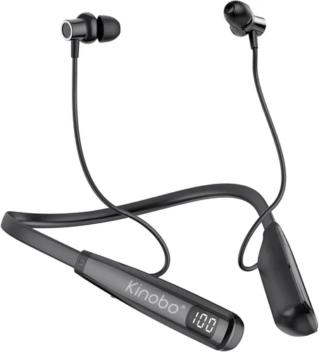 Miniatura 9 de Kinobo - Auriculares Bluetooth con tira para el cuello, Bluetooth 6.0, 120 horas de reproducción, resistencia al agua IPX7, auriculares deportivos