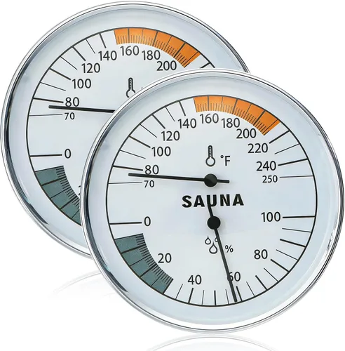 Hacaroa Paquete de 2 termómetros de sauna Fahrenheit, termómetro 2 en 1 e higrómetro montado en la pared, medidor de humedad de temperatura precisa,