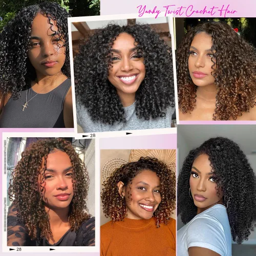 Miniatura 7 de Pelo de ganchillo Yanky Twist de 10 pulgadas para mujeres negras, 7 paquetes de cabello corto bohemio con extremos rizados, cabello sintético rizado