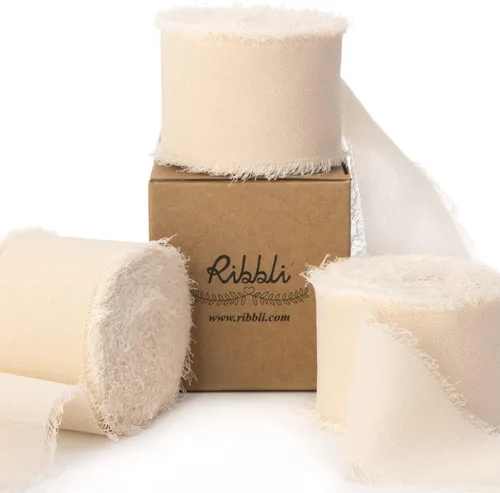 Ribbli Cinta de gasa, 1.5 pulgadas x 30 yardas, seda champán/nude, hecha a mano para invitaciones de boda, envoltura de regalos, ramos de novia,