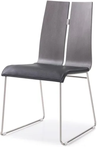 Miniatura 3 de Whiteline Modern Living Lauren Silla de comedor contemporánea en asiento de piel sintética y respaldo de chapa de roble gris o nogal con patas