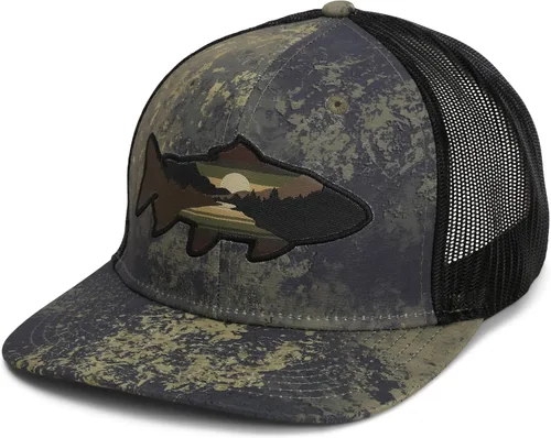 Miniatura 39 de Paramount Outdoors Sombrero de pesca de trucha al atardecer, diseño de silueta de pez de montaña, sombrero para exteriores con cómodo Snapback
