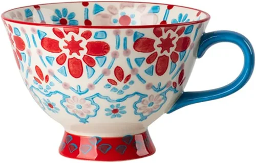 Miniatura 9 de Tazas de café de cerámica de gran capacidad pintadas a mano con patrón floral – Tazas jumbo, té, leche, cereales, taza de desayuno, juego de 4 – 14