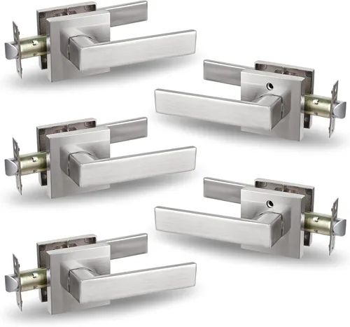 Miniatura 23 de USHTL01-SN-BK-6P - Manija cuadrada de privacidad para puerta de níquel cepillado sin llaves para dormitorio o baño, USHTL01-SN-BK-6P