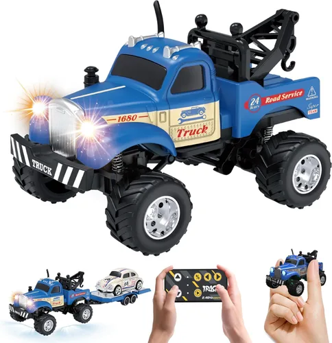 MOONTOY Camión Mini de Aleación RC de Escala 1:64 con Luces LED, Coche de Juguete de Control Remoto y App de 2.4Ghz, Coche de Bolsillo de 3 Azul