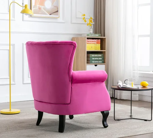 Miniatura 3 de Silla decorativa moderna de mediados de siglo, sillón tapizado, cómodo sofá individual de tela de terciopelo con respaldo forrado para espacios Rosa
