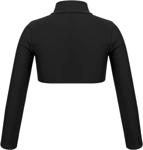 Miniatura 2 de Camiseta corta de manga larga para niñas y niñas, con cuello alto falso, para ballet, danza, gimnasia, yoga, animadora
