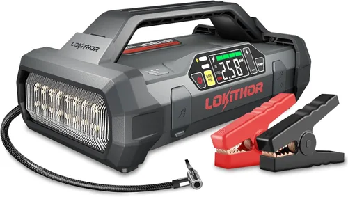 LOKITHOR JA301 Arranque de Vehículo con Compresor de Aire, Paquete de Batería de Automóvil Portátil de 2000Amp 12V para Hasta 8.0L de Gasolina o
