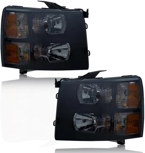 Miniatura 13 de ALLGOOD Conjunto de faros delanteros compatibles con Chevy Silverado 1500 2500 3500 2007-2014 izquierda y derecha carcasa negra esquina ámbar