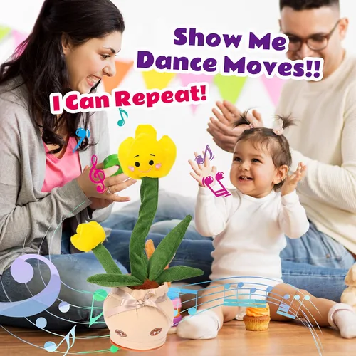 Miniatura 5 de Peluche de tulipanes parlantes, repite lo que dices, bailar, caminar, imitar, torcer, animal, musical, eléctrico, interativo, Navidad, cumpleaños