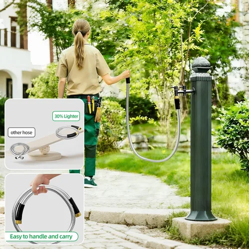 Miniatura 6 de SPECILITE Manguera de jardín corta de 5 pies, manguera líder de acero inoxidable 304 de 1/2 pulgada con accesorios de latón hembra a hembra