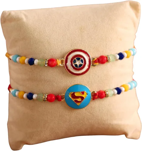 Miniatura 4 de Set of 2 SuperHero's Rakhi for Brother with Raksha Bandhan Greeting Card Roli Chawal Tika - Raksha Bandhan Rakhi for Small Brothers Rakhi for