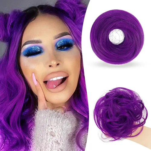 Miniatura 43 de Sofeiyan 2 piezas de extensión de cabello rizado ondulado en forma de moño desordenado, mini moño desordenado con banda elástica, peluca sintética