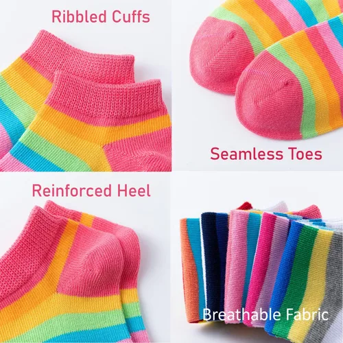 Miniatura 4 de Marchare Calcetines sin costuras para niñas, calcetines de algodón con rayas de arco iris, paquete de 5