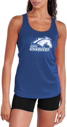 Miniatura 120 de Camiseta deportiva sin mangas oficial de NCAA Collegiate para mujer, con espalda cruzada, colección con logotipo primario