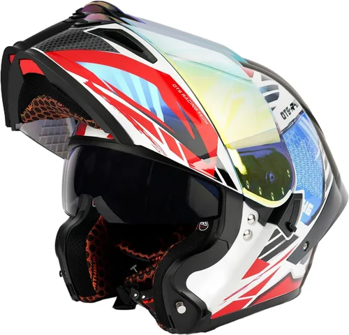 Miniatura 8 de Orthrus Casco modular LED para motocicleta de cara completa - Aprobado por el DOT, con visor abatible doble, protector solar y listo para Bluetooth