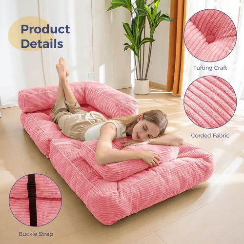 Miniatura 5 de MAXYOYO Sofá Cama Plegable, Sofá Convertible en Forma de L con Reposabrazos, Cama Plegable con Almohada, Silla Cama Portátil Extensible Cómoda