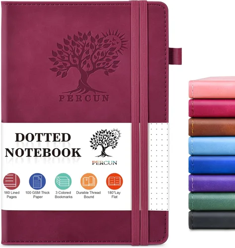 Miniatura 17 de PERCUN Cuaderno rayado para hombres y mujeres, 160 páginas con rayas universitarias para escribir, cuadernos A5 de cuero de tapa dura para el Marrón