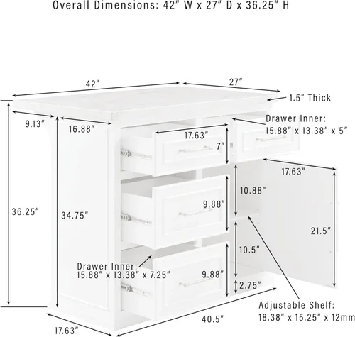 Miniatura 3 de Crosley Furniture Cutler - Isla de cocina con parte superior de mármol sintético con almacenamiento, barra de desayuno, soporte para microondas