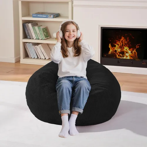 Miniatura 62 de Homguava Puf de 3 pies: Pufs en forma de lágrima con espuma viscoelástica rellena, sillas de puf compactas y sofá suave con funda de pana (Gris)
