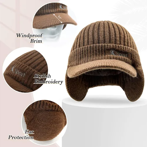 Miniatura 3 de BAVST Gorro de punto para hombre, gorro de invierno para mujer, gorras elásticas para exteriores, con forro polar, calentador de orejas