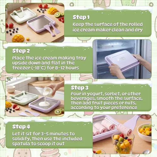 Miniatura 5 de 2 Sets Rolled Ice Cream Maker, Rolled Ice Cream Tray with 2 Scrapers, Instant Stainless Steel Plate for Making Slushies Frozen Yogurt Sorbet(Light