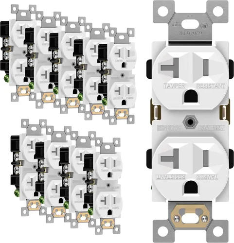 Miniatura 9 de ENERLITES Tomas de receptáculo dúplex, resistentes a manipulaciones, grado comercial, 15 A 125 V, autoconexión a tierra, 2 polos, 3 cables, 5-15R
