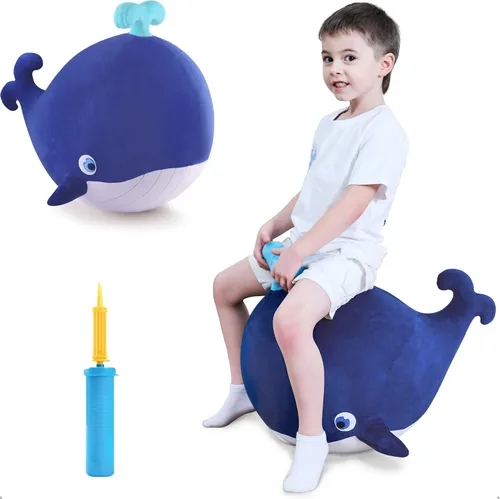 Miniatura 7 de iPlay, iLearn Bolas Saltarinas de Tiburón para Niños, Bola Saltarina de Tiburón Martillo para Niños Pequeños con Asa, Juguete Saltarín para Montar
