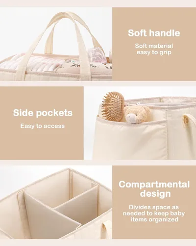 Miniatura 3 de Organizador de pañales para bebés, cesta de almacenamiento de pañales con asa, organizador de auto para niños y niñas y nuevos padres, baby shower