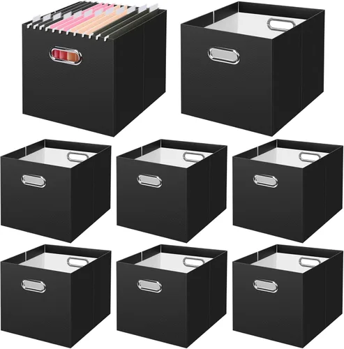Miniatura 10 de BALEINE Caja organizadora de archivos, organizador de carpetas de archivos de cartón con asa para tamaño carta, caja de archivos colgante plegable