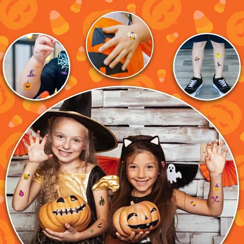 Miniatura 7 de Partywind 408 tatuajes de Halloween para decoración de fiesta de niños, golosinas de Halloween para suministros de fiesta, regalos de bolsas