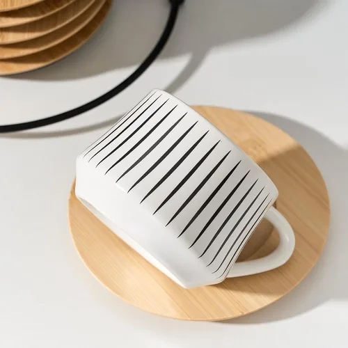 Miniatura 3 de LUKA - Tazas de café de cerámica con platillos y soporte de metal, 4 onzas, tazas de porcelana demitasse para espresso, latte, café, café moca, té
