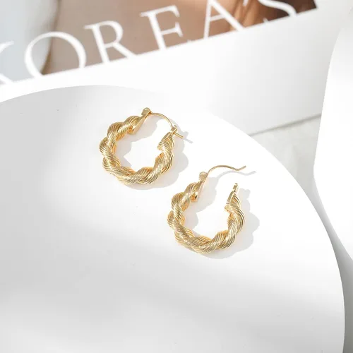 Miniatura 6 de ACECHA Aretes de aro trenzados chapados en oro de 18 quilates para mujer, cuentas redondas gruesas, hipoalergénicos, minimalistas, regalos