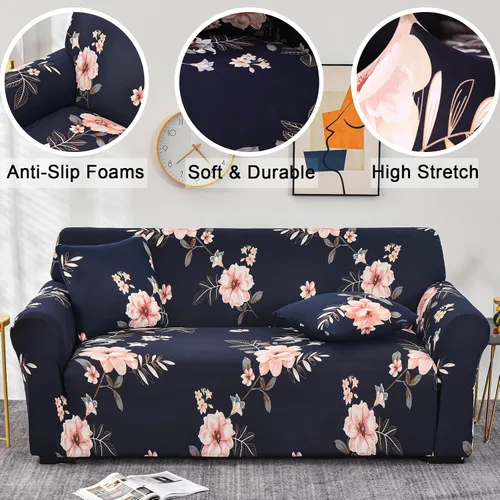 Miniatura 2 de Funda estampada para sofá, funda elástica para sofá, protector de sofá para sofá de 3 plazas, funda elástica para sofá con 1 funda de almohada