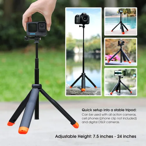 Miniatura 4 de SOONSUN Trípode flotante para selfie stick 4 en 1 para GoPro Hero 13 12 11 10 9 8 7 6 5 4 3, Max, AKASO, Osmo Action 3/4/5 Pro Cámara – Como Rojo